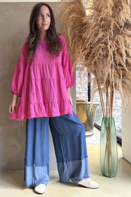 Driftwood Bell Sleeve Smock Top Hot Pink